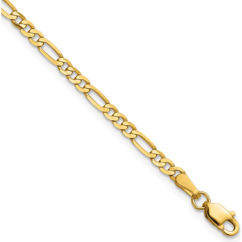 14K Yellow Gold 7" Flat Figaro Chain Bracelet - 2.75mm Width by Oro Pregiato