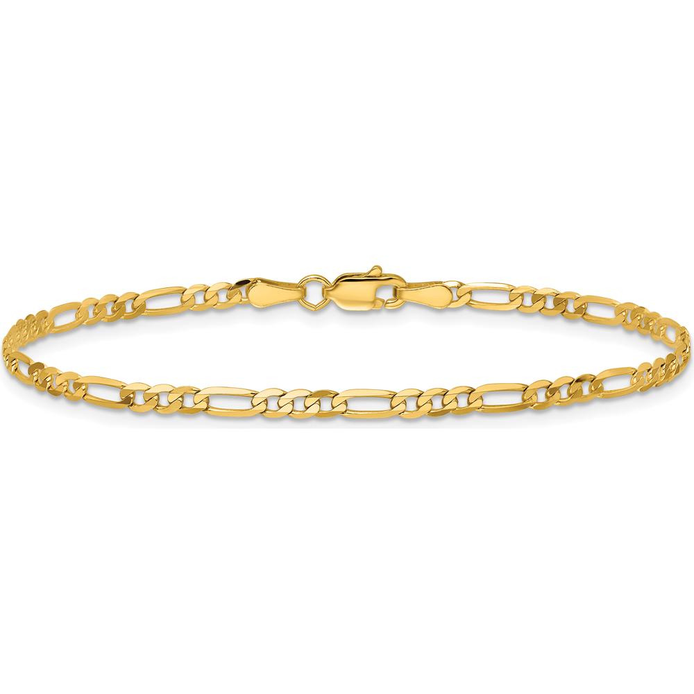 14K Yellow Gold 7" Flat Figaro Chain Bracelet - 2.75mm Width by Oro Pregiato