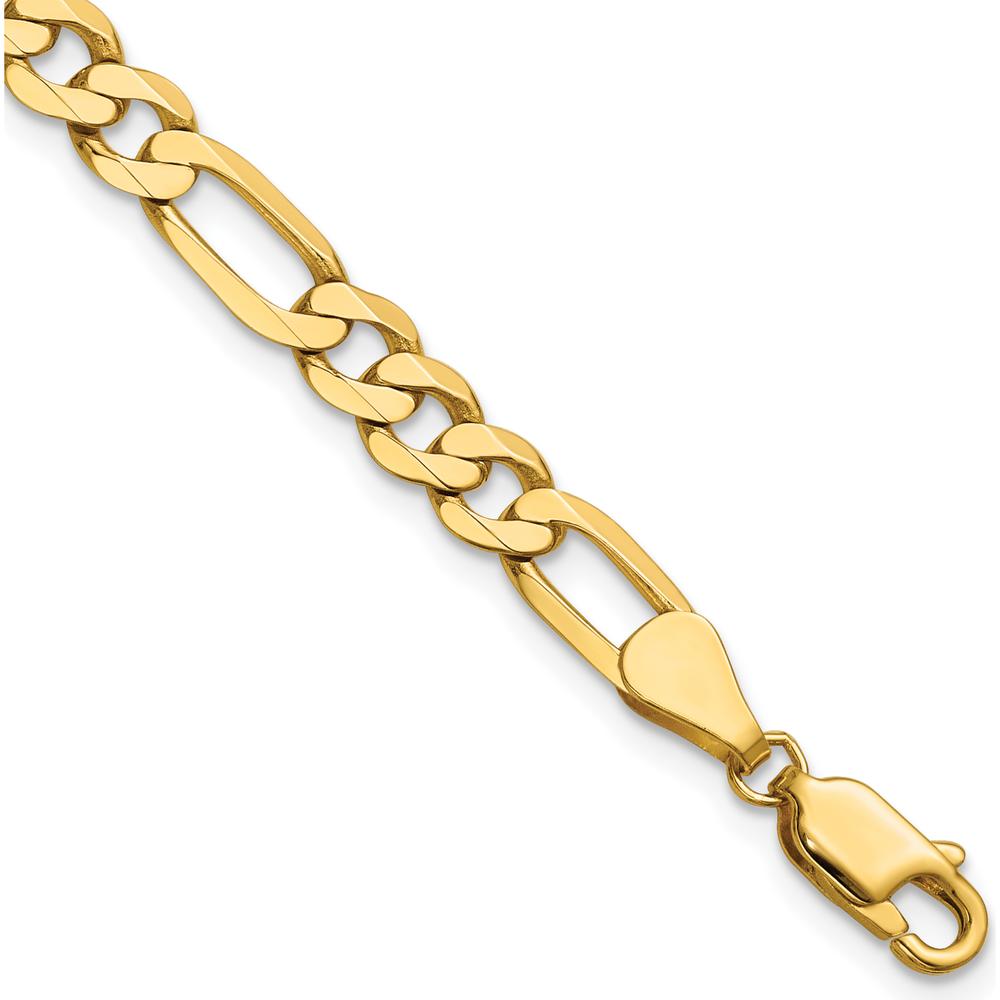14K Yellow Gold 7" Flat Figaro Chain Bracelet - 5.25mm Wide with Lobster Clasp by Oro Pregiato