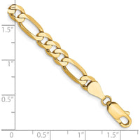 14K Yellow Gold 7" Flat Figaro Chain Bracelet - 5.25mm Wide with Lobster Clasp by Oro Pregiato