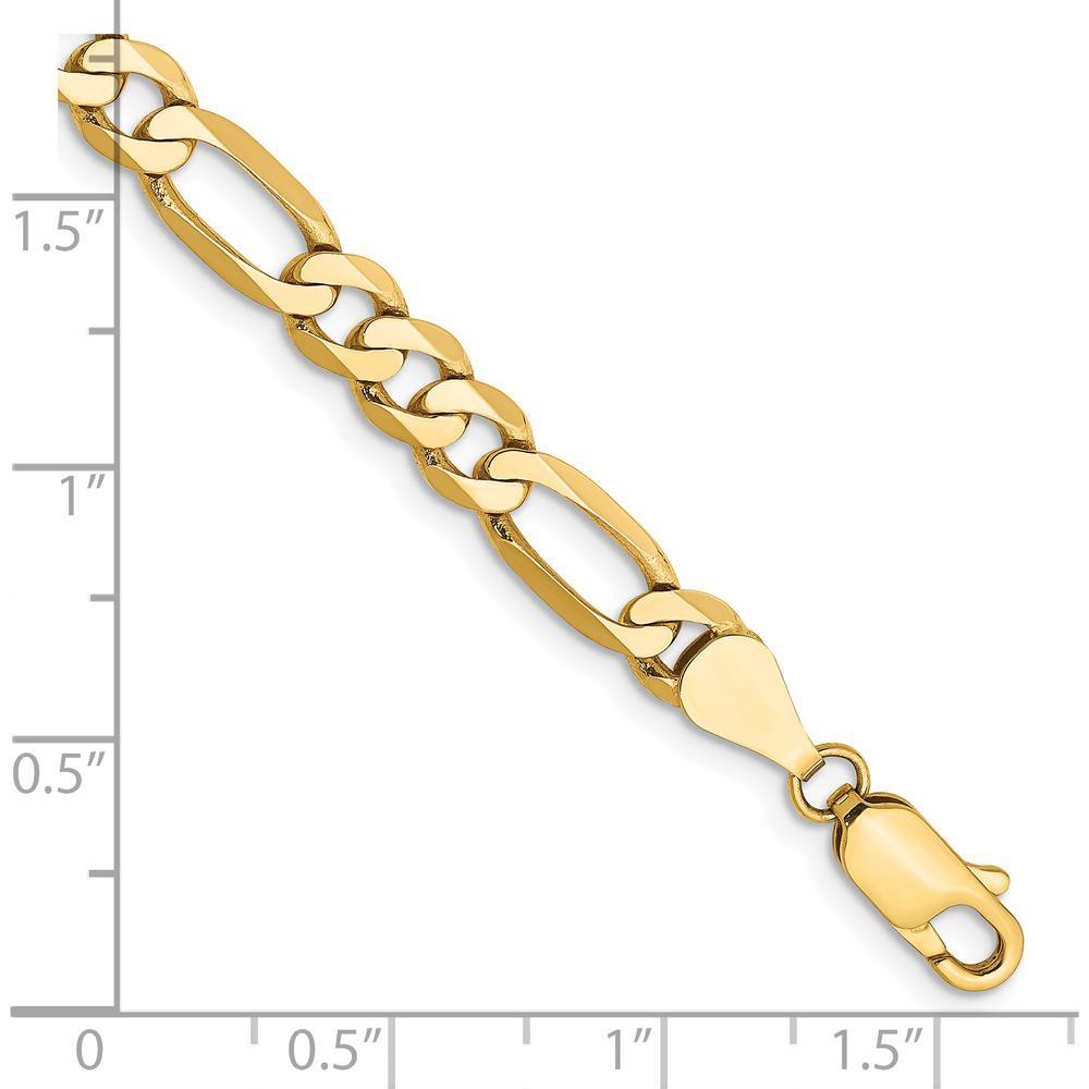 14K Yellow Gold 7" Flat Figaro Chain Bracelet - 5.25mm Wide with Lobster Clasp by Oro Pregiato