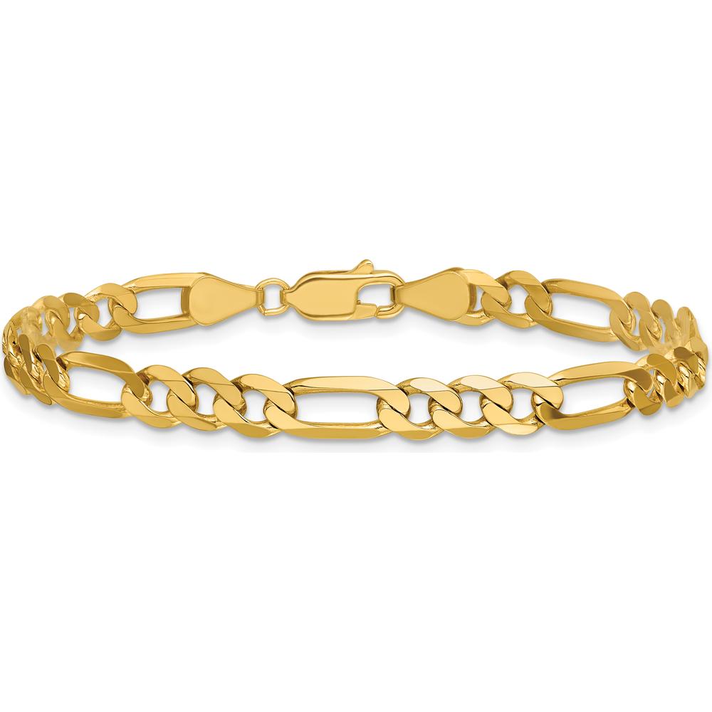 14K Yellow Gold 7" Flat Figaro Chain Bracelet - 5.25mm Wide with Lobster Clasp by Oro Pregiato