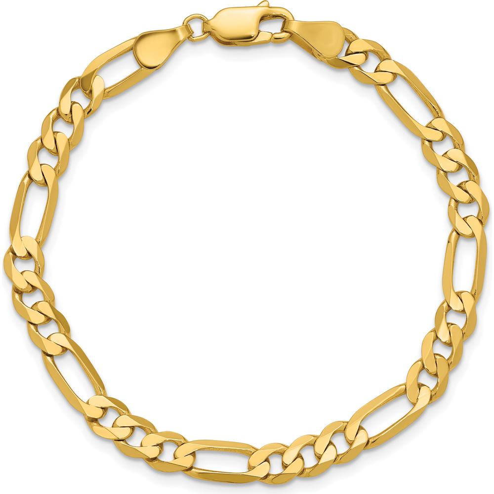 14K Yellow Gold 7" Flat Figaro Chain Bracelet - 5.25mm Wide with Lobster Clasp by Oro Pregiato
