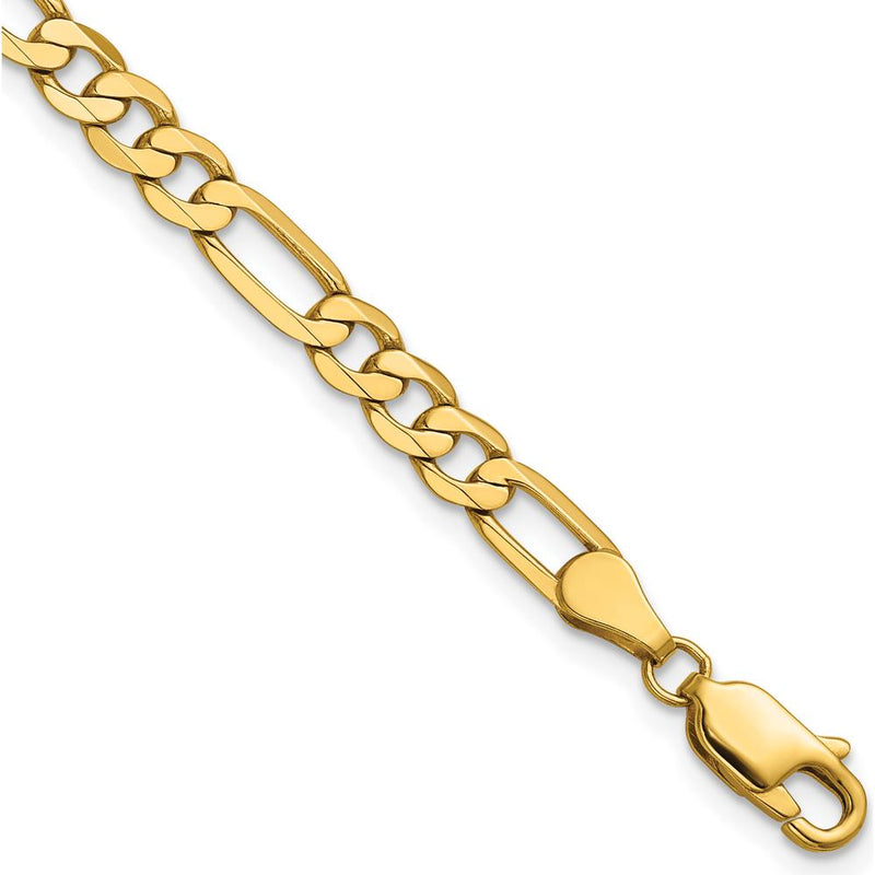 14K Yellow Gold 7" Flat Figaro Chain Bracelet with Lobster Clasp - 4.75mm Width by Oro Pregiato