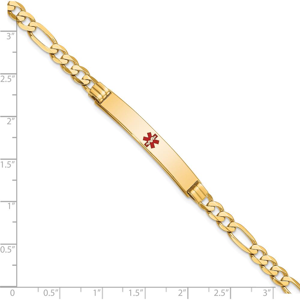 14K Yellow Gold 7" Flat Figaro Link Medical Alert Bracelet with Red Enamel Charm by Oro Pregiato