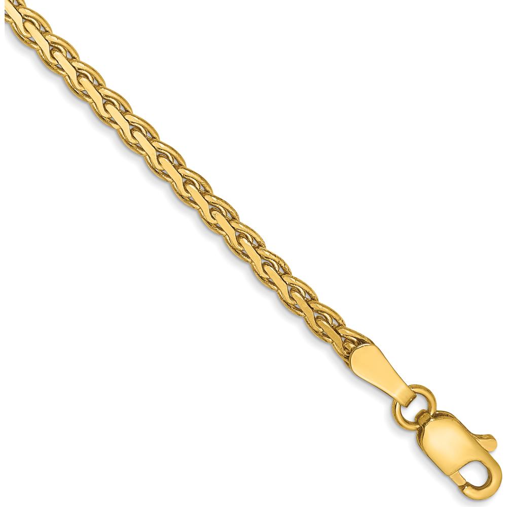14K Yellow Gold 7" Flat Wheat Chain Bracelet with Lobster Clasp - 2.4mm Width by Oro Pregiato