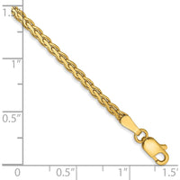 14K Yellow Gold 7" Flat Wheat Chain Bracelet with Lobster Clasp - 2.4mm Width by Oro Pregiato