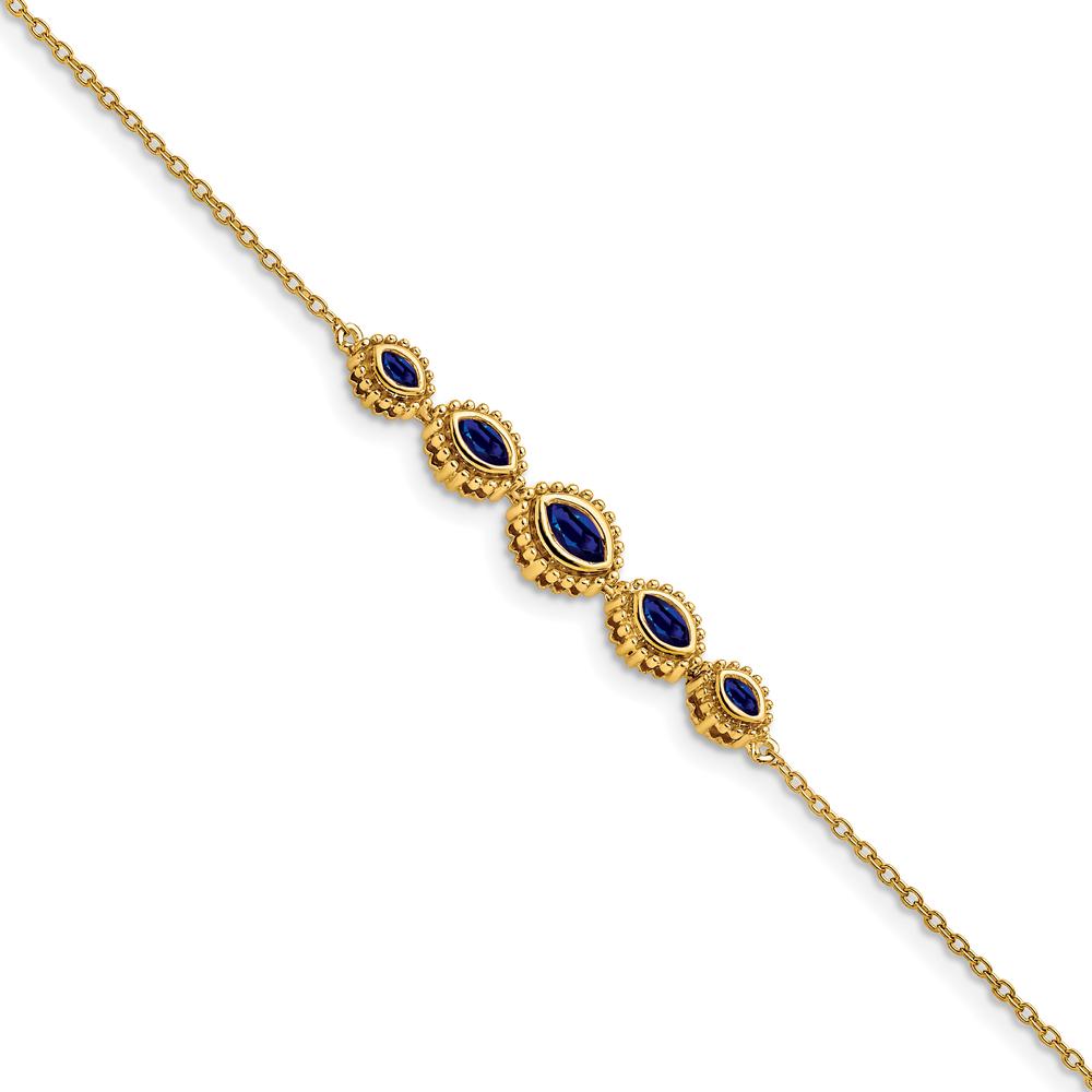 14K Yellow Gold 7" Gemstone Bracelet with 5 Marquise-cut Natural Sapphires - 0.54 Carats Total Sapphire Weight by Monteluci Fine Jewelry
