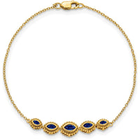 14K Yellow Gold 7" Gemstone Bracelet with 5 Marquise-cut Natural Sapphires - 0.54 Carats Total Sapphire Weight by Monteluci Fine Jewelry