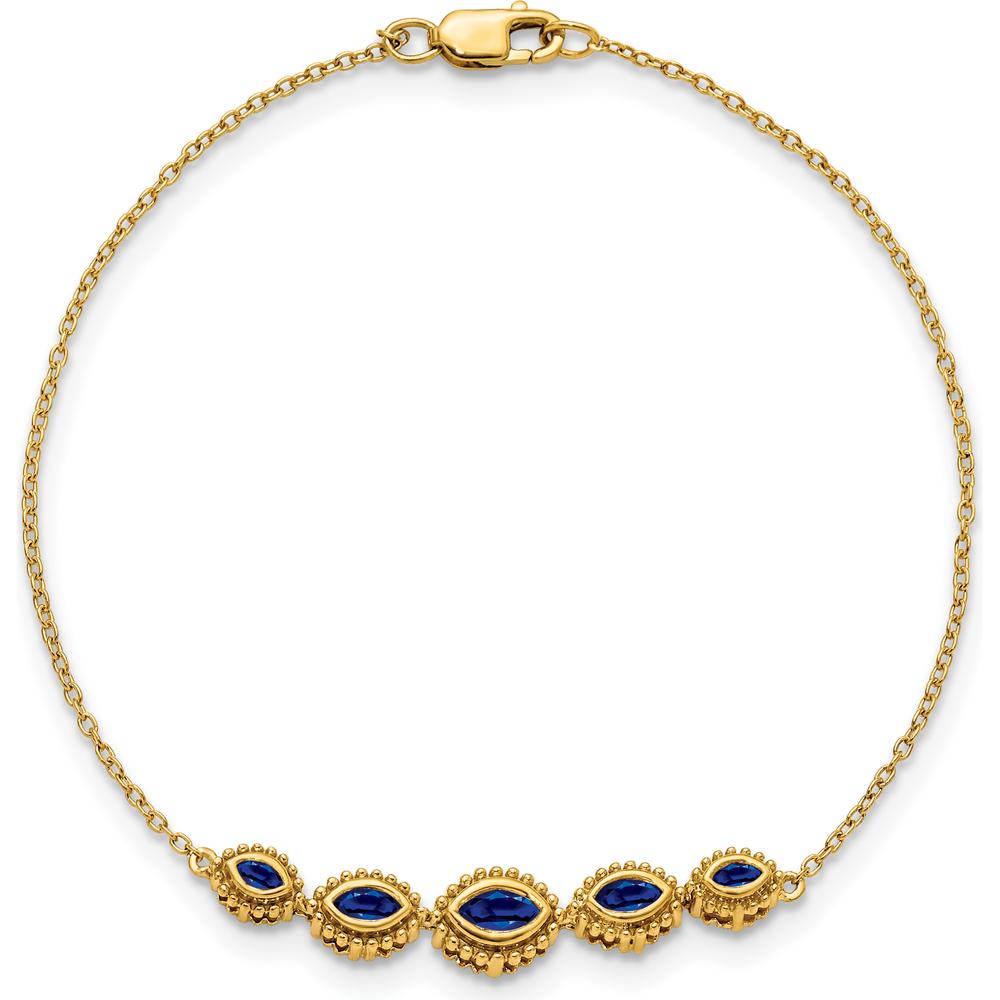 14K Yellow Gold 7" Gemstone Bracelet with 5 Marquise-cut Natural Sapphires - 0.54 Carats Total Sapphire Weight by Monteluci Fine Jewelry