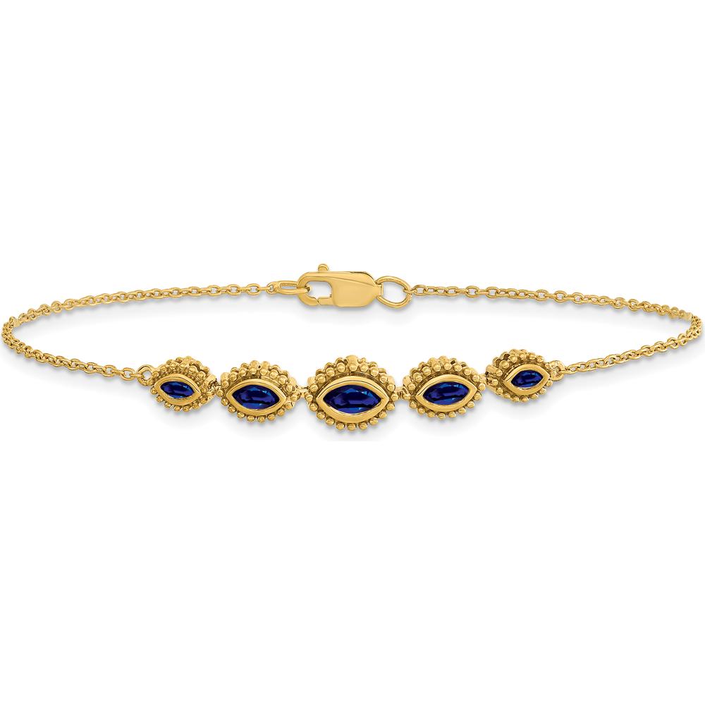 14K Yellow Gold 7" Gemstone Bracelet with 5 Marquise-cut Natural Sapphires - 0.54 Carats Total Sapphire Weight by Monteluci Fine Jewelry