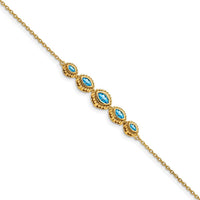 14K Yellow Gold 7" Gemstone Bracelet with Bezel-set Marquise Swiss Blue Topaz - 0.50 Carats Total Gem Weight by Monteluci Fine Jewelry