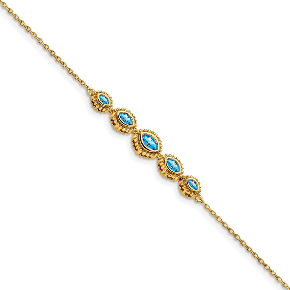 14K Yellow Gold 7" Gemstone Bracelet with Bezel-set Marquise Swiss Blue Topaz - 0.50 Carats Total Gem Weight by Monteluci Fine Jewelry