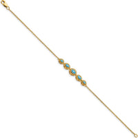 14K Yellow Gold 7" Gemstone Bracelet with Bezel-set Marquise Swiss Blue Topaz - 0.50 Carats Total Gem Weight by Monteluci Fine Jewelry