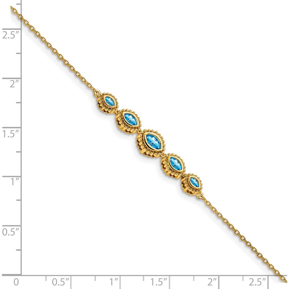 14K Yellow Gold 7" Gemstone Bracelet with Bezel-set Marquise Swiss Blue Topaz - 0.50 Carats Total Gem Weight by Monteluci Fine Jewelry