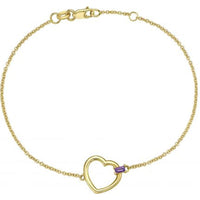 14K Yellow Gold 7” Heart Bracelet with Baguette-Cut Amethyst Gemstone - 1.60g by Orozza Fine Jewelry