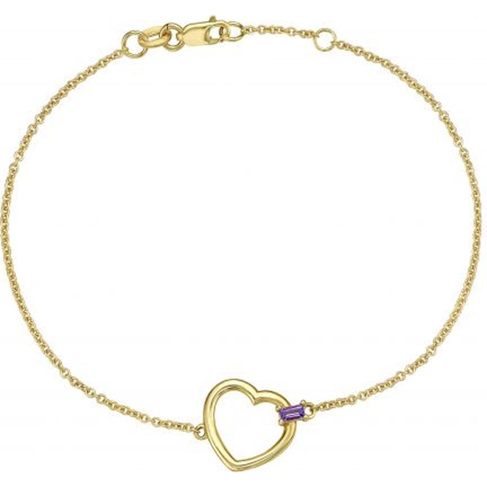 14K Yellow Gold 7” Heart Bracelet with Baguette-Cut Amethyst Gemstone - 1.60g by Orozza Fine Jewelry