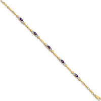 14K Yellow Gold 7" Heart Design Bracelet with Oval Amethyst and Round Diamonds - 0.38 Carats Total Amethyst Weight by Oro Pregiato