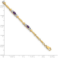 14K Yellow Gold 7" Heart Design Bracelet with Oval Amethyst and Round Diamonds - 0.38 Carats Total Amethyst Weight by Oro Pregiato