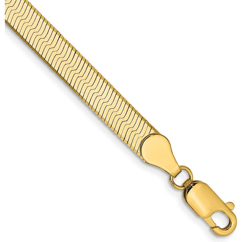 14K Yellow Gold 7" Herringbone Chain Bracelet with Lobster Clasp - 5mm Width by 0