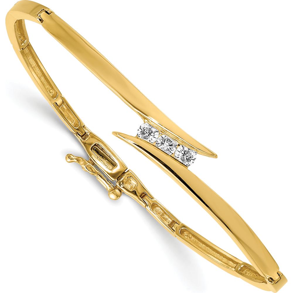 14K Yellow Gold 7" Hinged Bangle Bracelet with 3 Round Channel-Set Diamonds - 0.25 Carat Total Diamond Weight by Monteluci Fine Jewelry