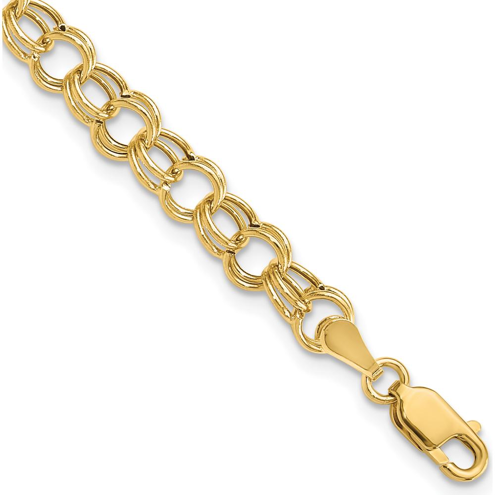 14K Yellow Gold 7" Hollow Double Link Charm Bracelet - 6mm Width by Oro Pregiato