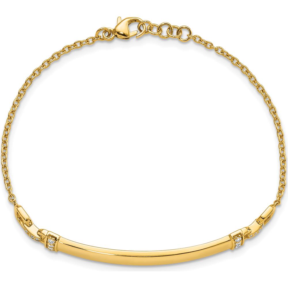 14K Yellow Gold 7" ID Bracelet with 1/8 Carat Round Diamonds - 0.5" Extender by Oro Pregiato