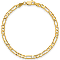 14K Yellow Gold 7-inch Concave Open Figaro Bracelet - Polished 4mm Links by Oro Pregiato