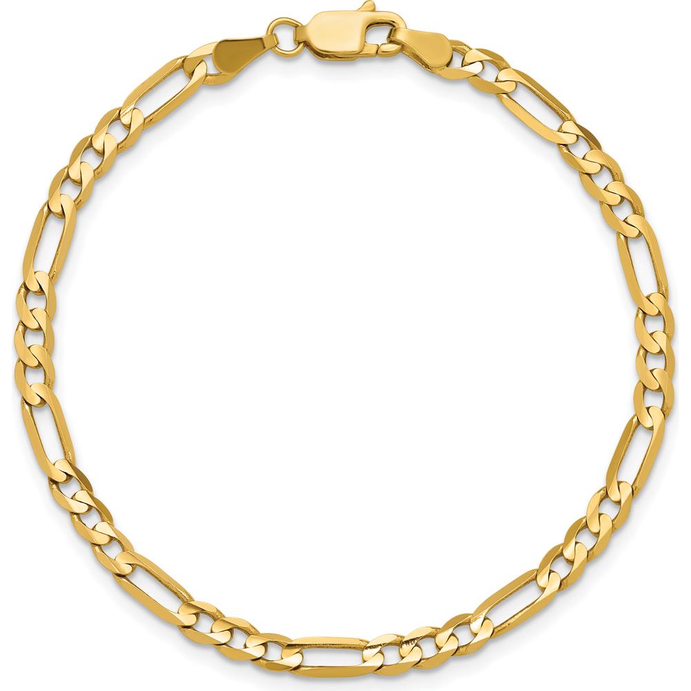 14K Yellow Gold 7-inch Concave Open Figaro Bracelet - Polished 4mm Links by Oro Pregiato