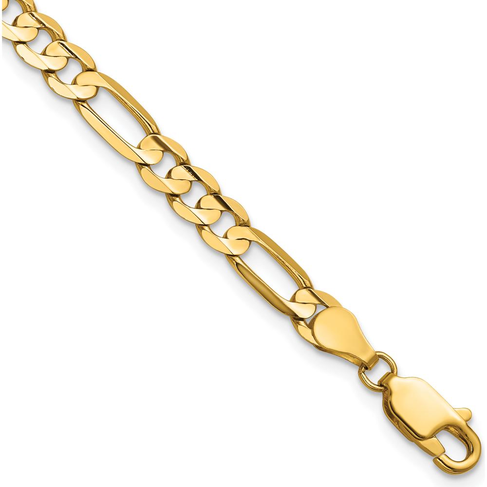 14K Yellow Gold 7-Inch Concave Open Figaro Chain Bracelet with Lobster Clasp by Oro Pregiato
