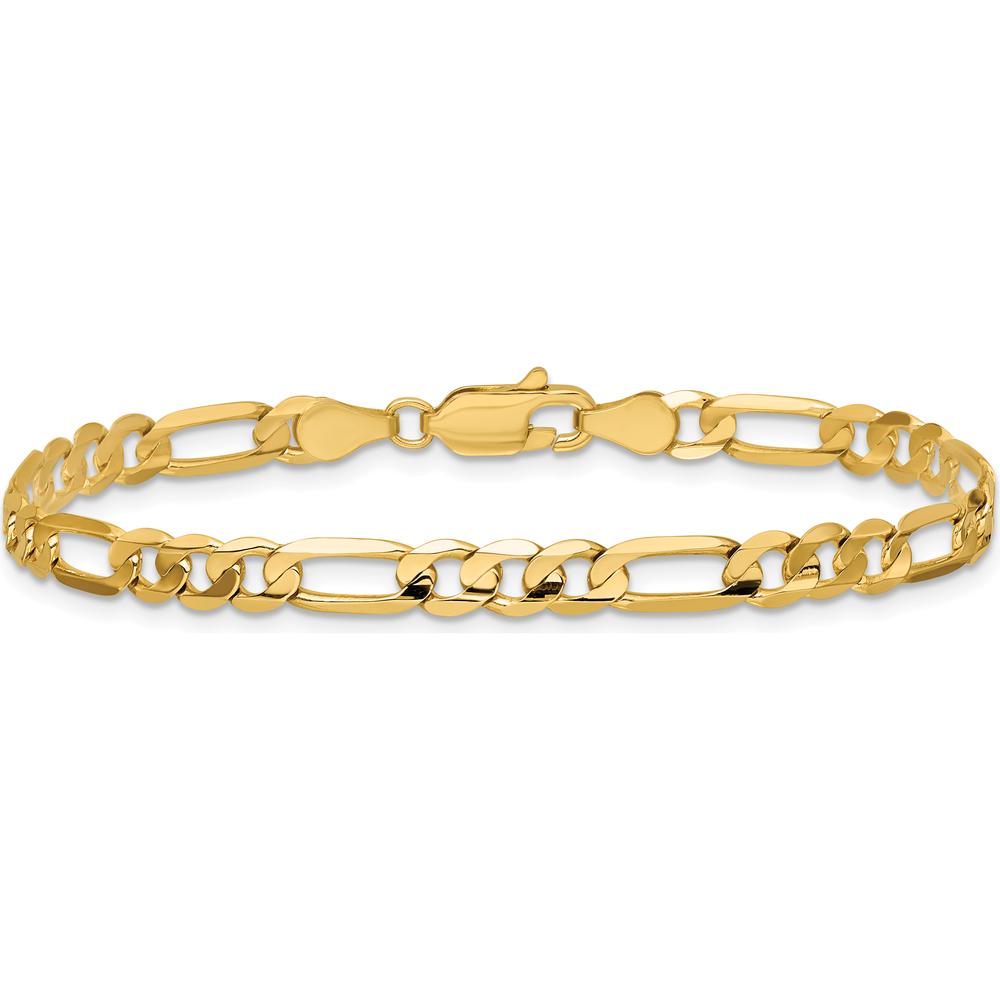 14K Yellow Gold 7-Inch Concave Open Figaro Chain Bracelet with Lobster Clasp by Oro Pregiato