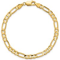 14K Yellow Gold 7-Inch Concave Open Figaro Chain Bracelet with Lobster Clasp by Oro Pregiato