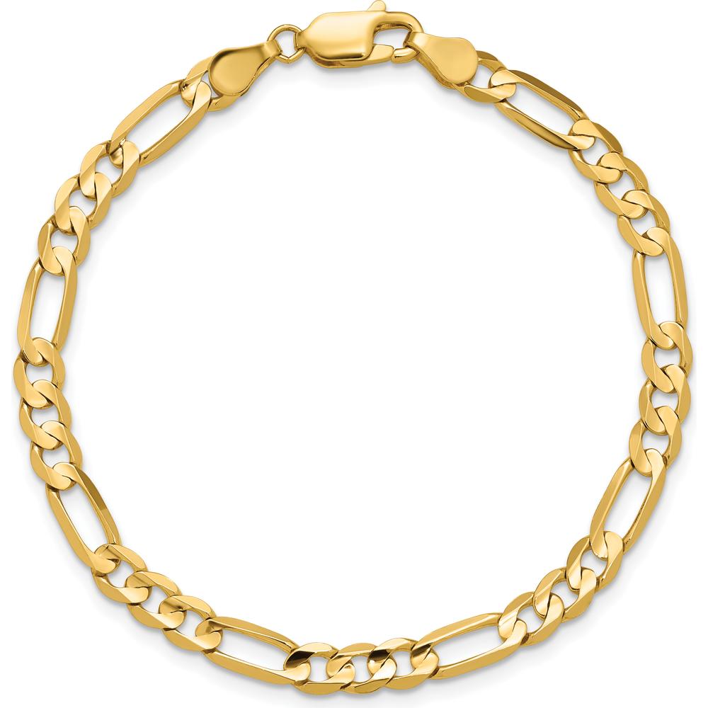 14K Yellow Gold 7-Inch Concave Open Figaro Chain Bracelet with Lobster Clasp by Oro Pregiato