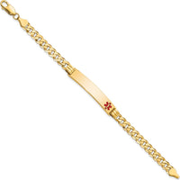 14K Yellow Gold 7-Inch Curb Link Medical Alert Bracelet with Off-Center Red Enamel Charm by Oro Pregiato