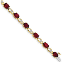 14K Yellow Gold 7-Inch Fancy Link Bracelet with Oval Garnet and Round Diamond Accents - 0.75 Carats Total Garnet Weight, 0.004 Carats Total Diamond Weight by Monteluci Fine Jewelry