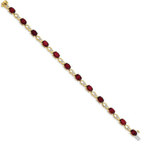 14K Yellow Gold 7-Inch Fancy Link Bracelet with Oval Garnet and Round Diamond Accents - 0.75 Carats Total Garnet Weight, 0.004 Carats Total Diamond Weight by Monteluci Fine Jewelry