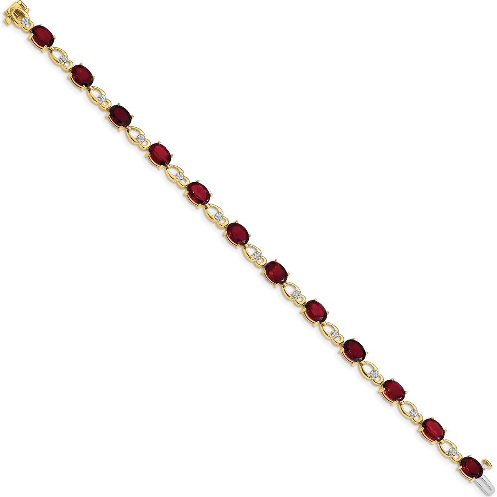 14K Yellow Gold 7-Inch Fancy Link Bracelet with Oval Garnet and Round Diamond Accents - 0.75 Carats Total Garnet Weight, 0.004 Carats Total Diamond Weight by Monteluci Fine Jewelry