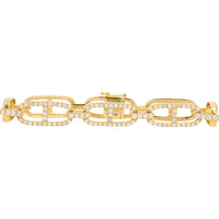14K Yellow Gold 7-Inch Fancy Link Bracelet with Prong-Set Round Diamonds - 4.00 Carat Total Diamond Weight