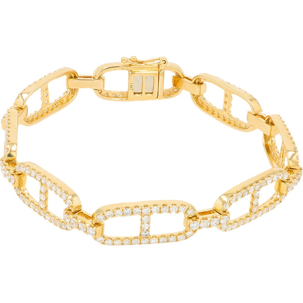 14K Yellow Gold 7-Inch Fancy Link Bracelet with Prong-Set Round Diamonds - 4.00 Carat Total Diamond Weight