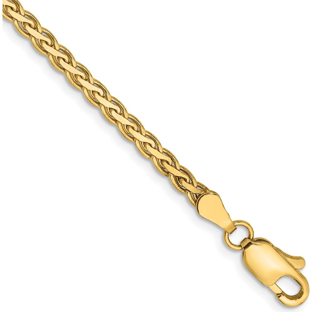 14K Yellow Gold 7-Inch Flat Wheat Chain Bracelet with Lobster Clasp by Oro Pregiato