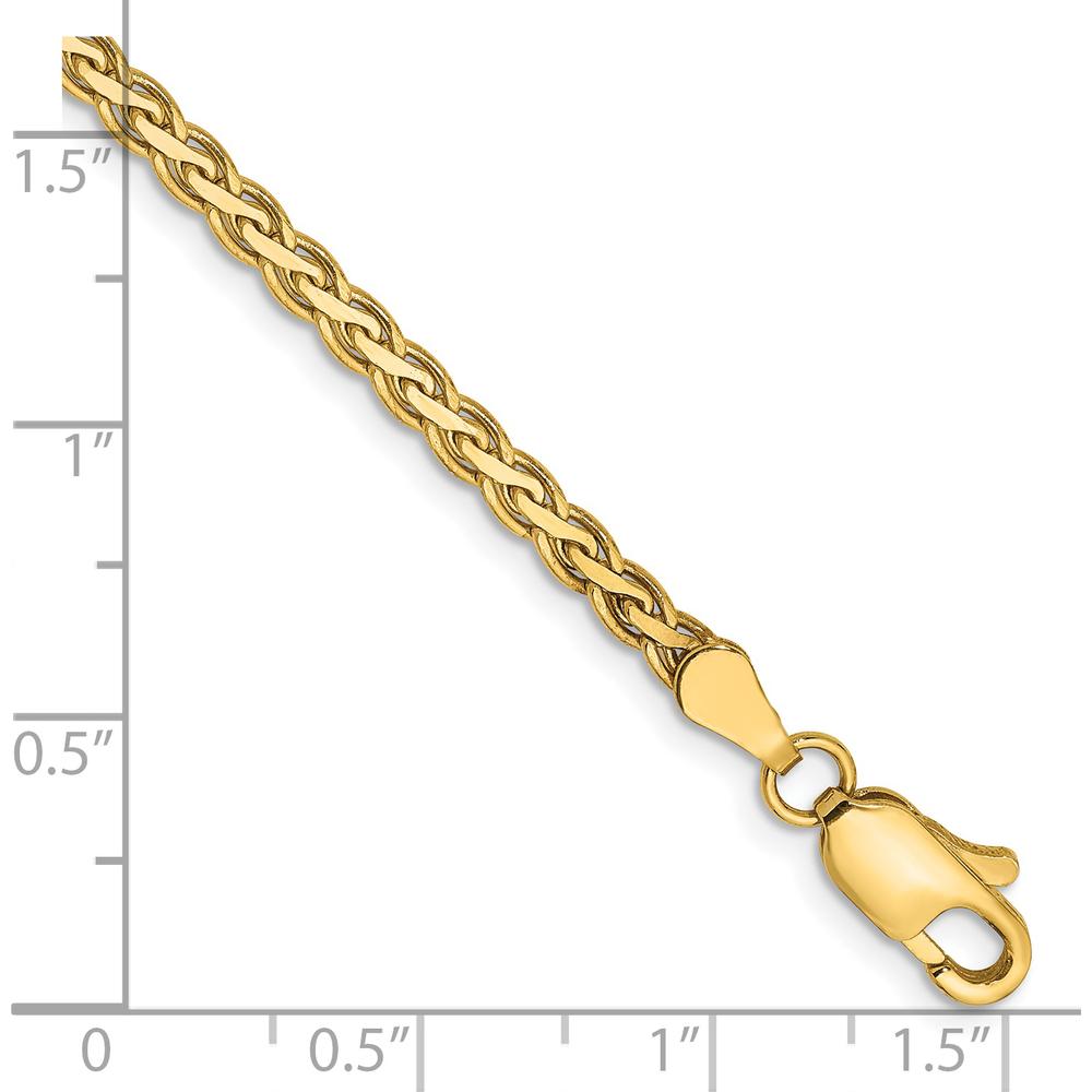 14K Yellow Gold 7-Inch Flat Wheat Chain Bracelet with Lobster Clasp by Oro Pregiato