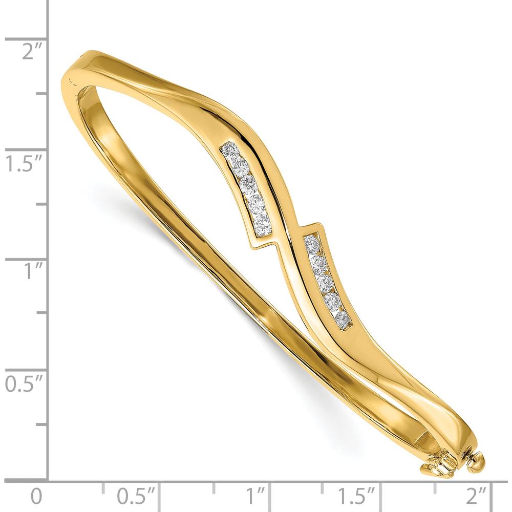 14K Yellow Gold 7-Inch Hinged Oval Bangle Bracelet with Channel-Set Round Diamonds - 0.38 Carat Total Diamond Weight by Monteluci Fine Jewelry