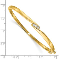14K Yellow Gold 7-Inch Hinged Oval Bangle Bracelet with Three Channel-Set Round Diamonds - 1/8 Carat Total Weight by Monteluci Fine Jewelry