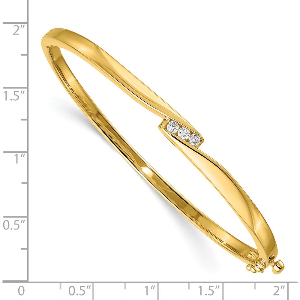 14K Yellow Gold 7-Inch Hinged Oval Bangle Bracelet with Three Channel-Set Round Diamonds - 1/8 Carat Total Weight by Monteluci Fine Jewelry
