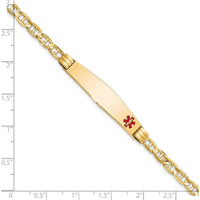 14K Yellow Gold 7-Inch Medical Alert Bracelet with Red Enamel Anchor and Diamond-Shaped Plate by Oro Pregiato