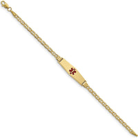 14K Yellow Gold 7-inch Medical Alert Bracelet with Red Enamel Charm - Anchor Link Design by Oro Pregiato