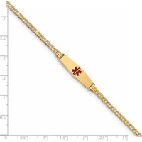 14K Yellow Gold 7-inch Medical Alert Bracelet with Red Enamel Charm - Anchor Link Design by Oro Pregiato