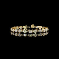 14K Yellow Gold 7-Inch Mixed Shape Tennis Bracelet with Bezel-Set Emerald, Marquise, and Oval Lab Diamonds - 10.44 Carat Total Diamond Weight - Covaloro Fine Jewelry
