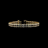 14K Yellow Gold 7-Inch Mixed Shape Tennis Bracelet with Bezel-Set Emerald, Marquise, and Oval Lab Diamonds - 2.74 Carat Total Weight - Covaloro Fine Jewelry