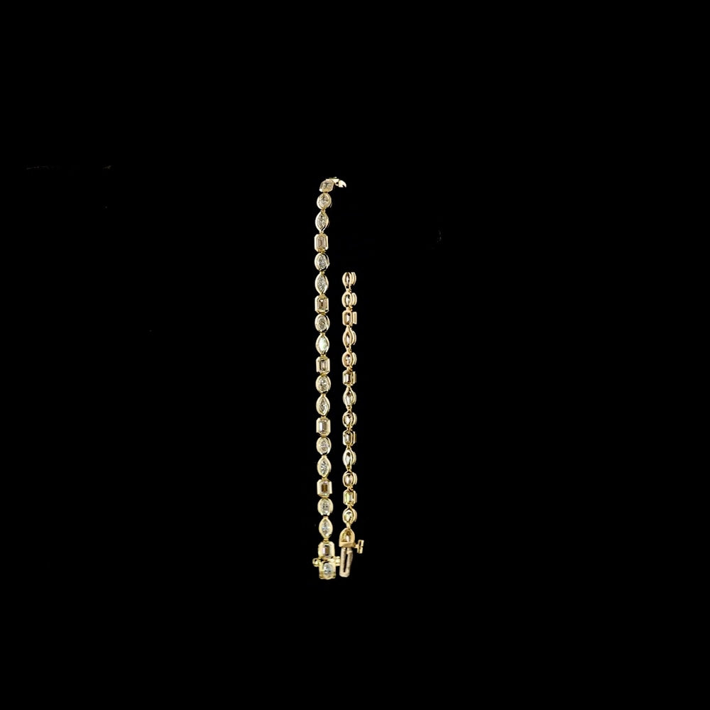 14K Yellow Gold 7-Inch Mixed Shape Tennis Bracelet with Bezel-Set Emerald, Marquise, and Oval Lab Diamonds - 2.74 Carat Total Weight - Covaloro Fine Jewelry